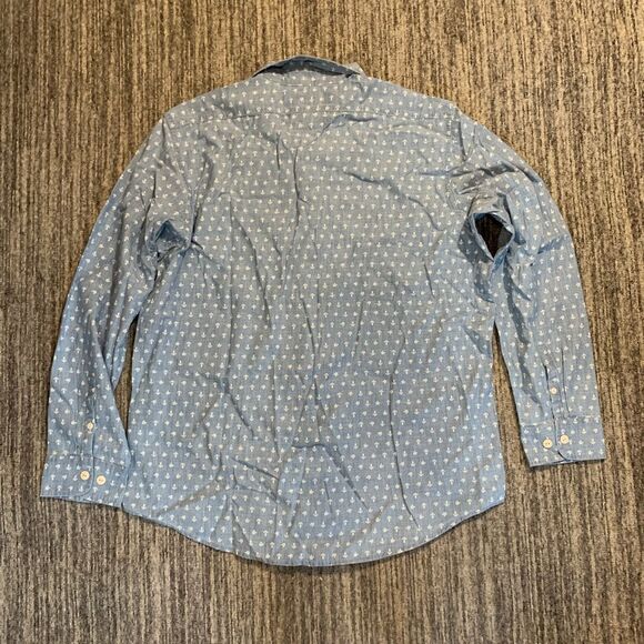 New Lands End Mens Size Large Button Front‎ Shirt Blue Anchor Print Long Sleeve - Picture 6 of 7